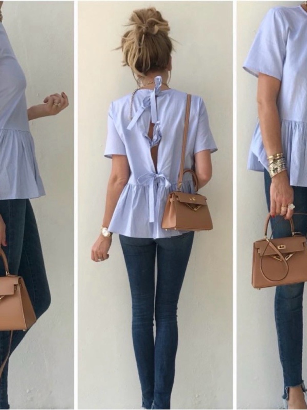 Zara Powder Blue Tie-Back Peplum Top